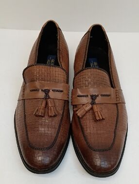 Milano Brown Woven Leather Tassel Loafers Slip On Size 11.5